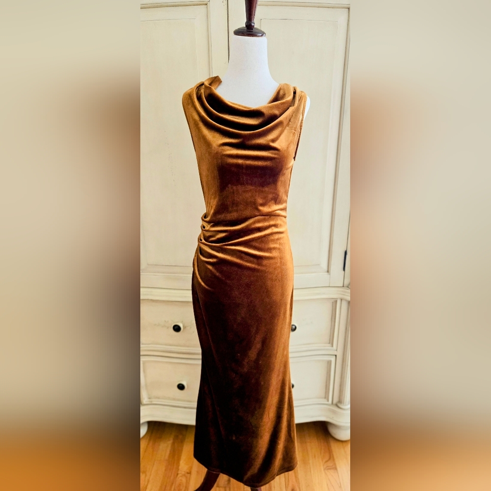Grace Karin Elegant Brown Velvet Midi Dress